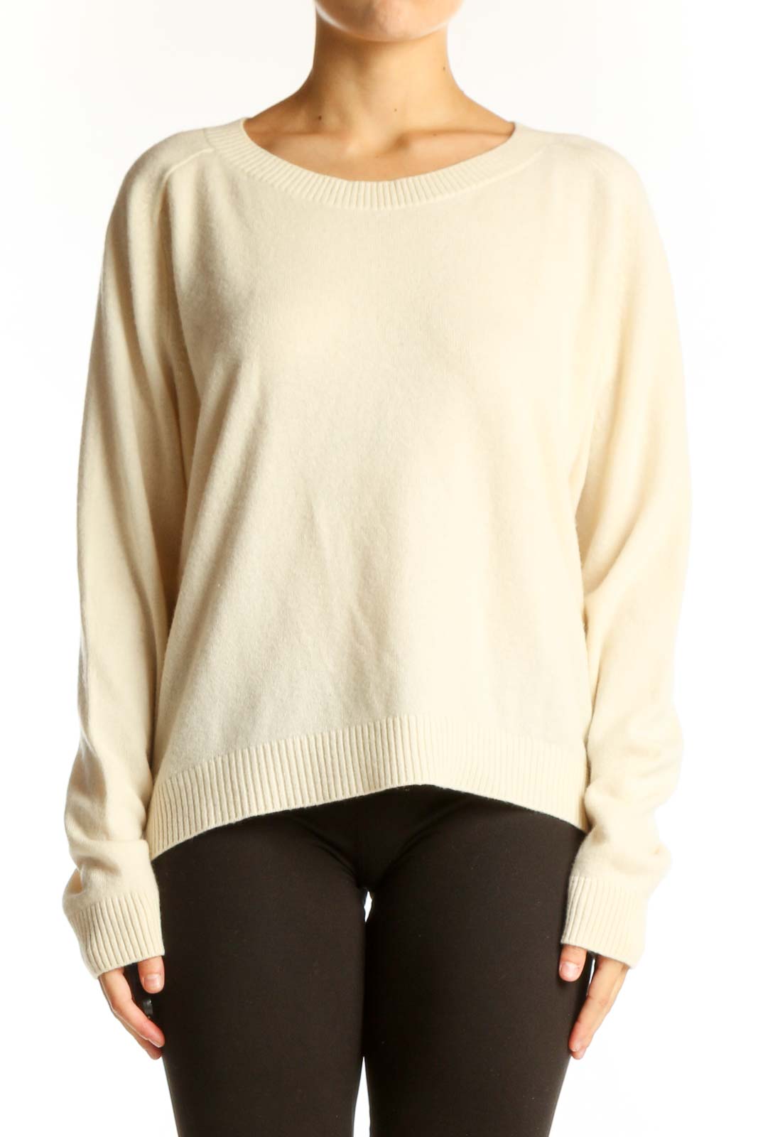 Front view of cream Vince cashmere oversized sweater