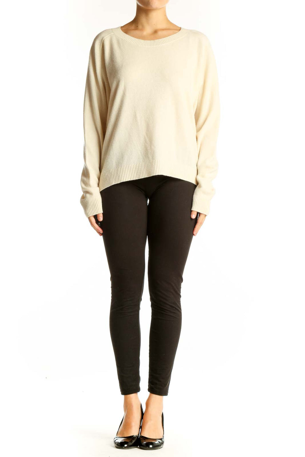 Front view of cream Vince cashmere oversized sweater