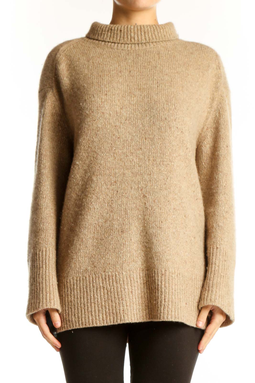 Front view of Vince camel cashmere turtleneck sweater