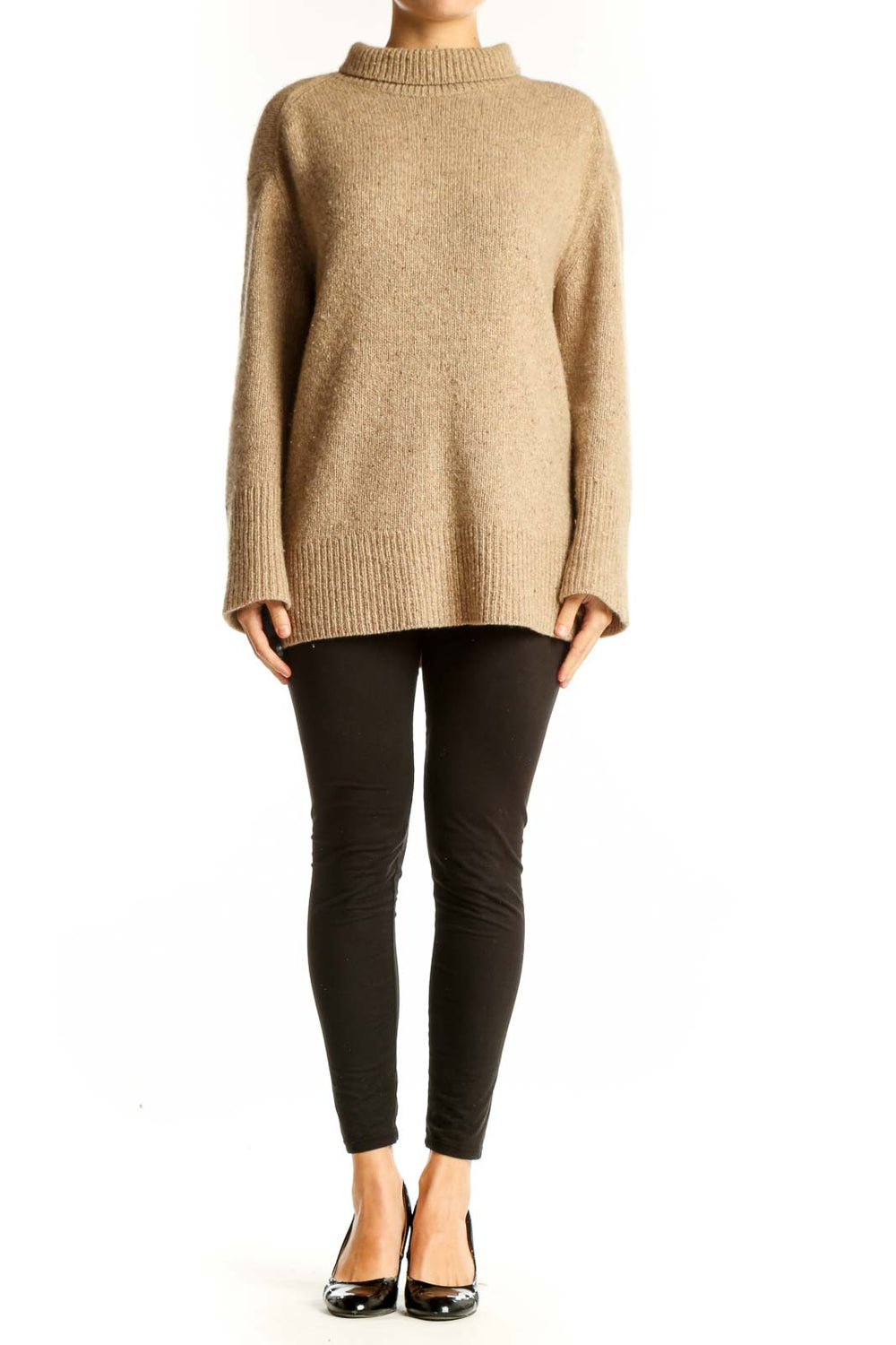 Front view of Vince camel cashmere turtleneck sweater