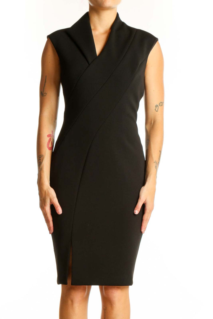 Front view of Ted Baker London black sleeveless wrap dress
