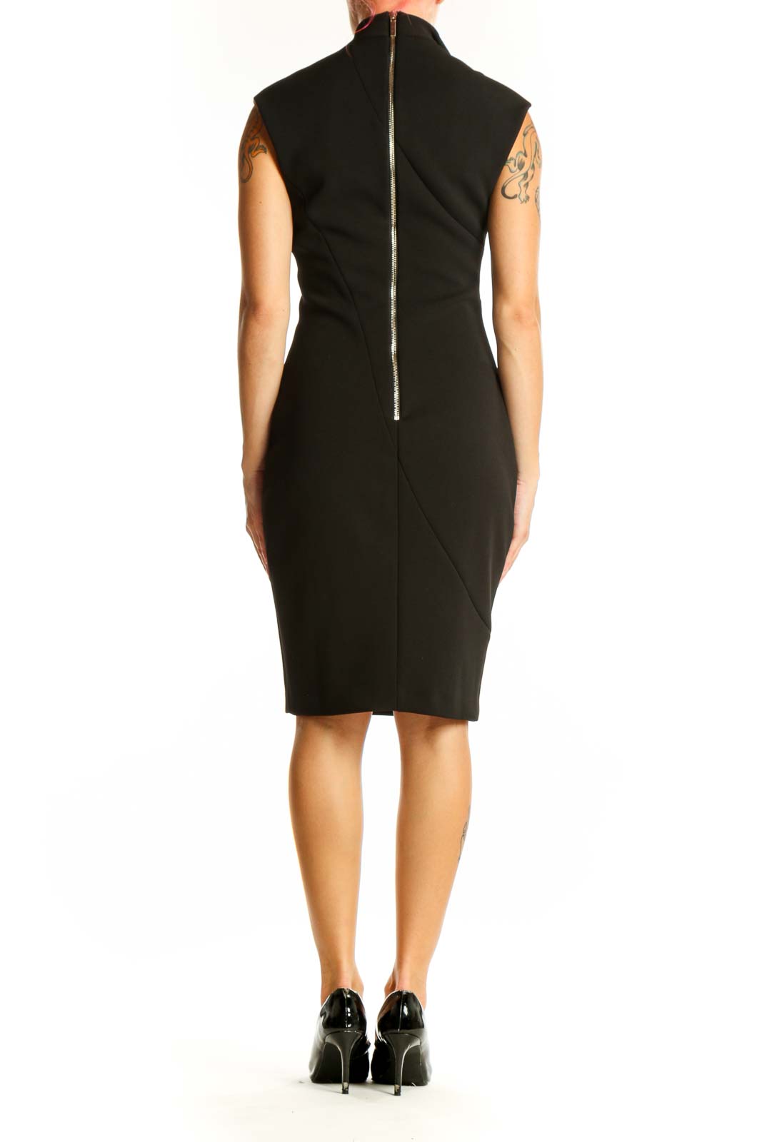Side view of Ted Baker London black sleeveless wrap dress
