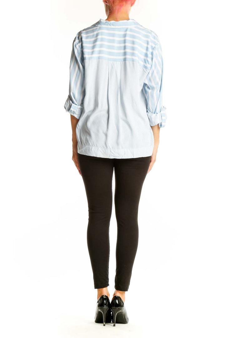Back view of Jane + Delancey Light Blue Striped Button-Down Shirt on model