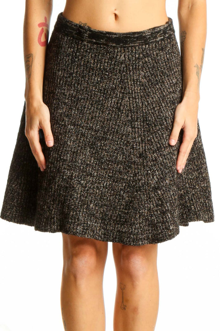 Front view of Adrienne Vittadini brown ribbed A-line skirt