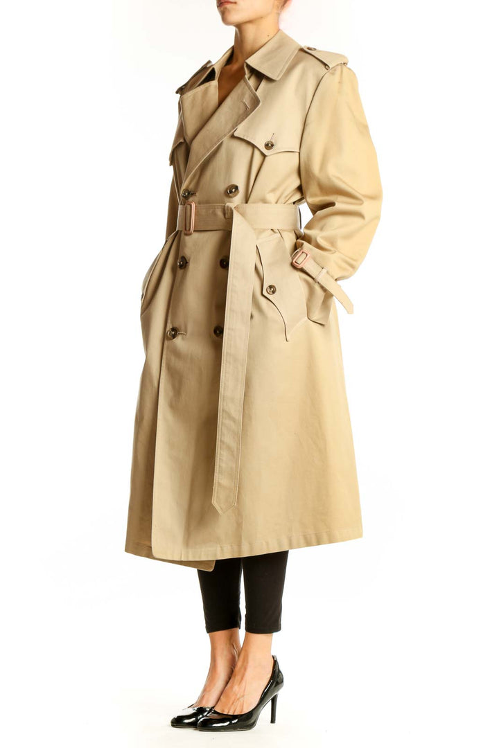 Front view of Christian Dior Monsieur beige double-breasted trench coat