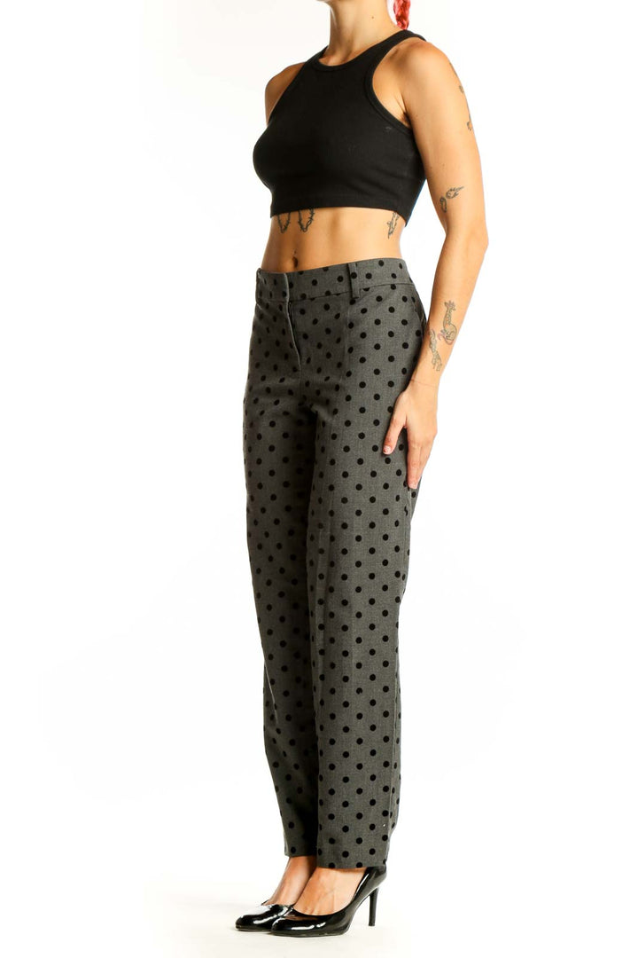 Front view of Ann Taylor gray polka dot dress pants