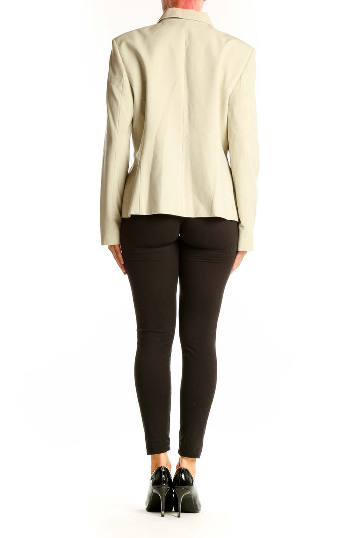 Side view of cream Kate Hill structured zip-up jacket on model