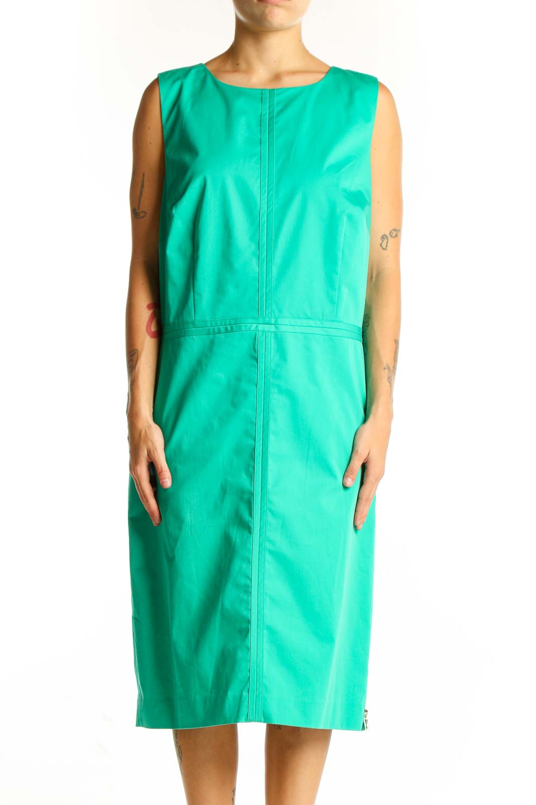 Front view of Ann Taylor green sleeveless midi dress