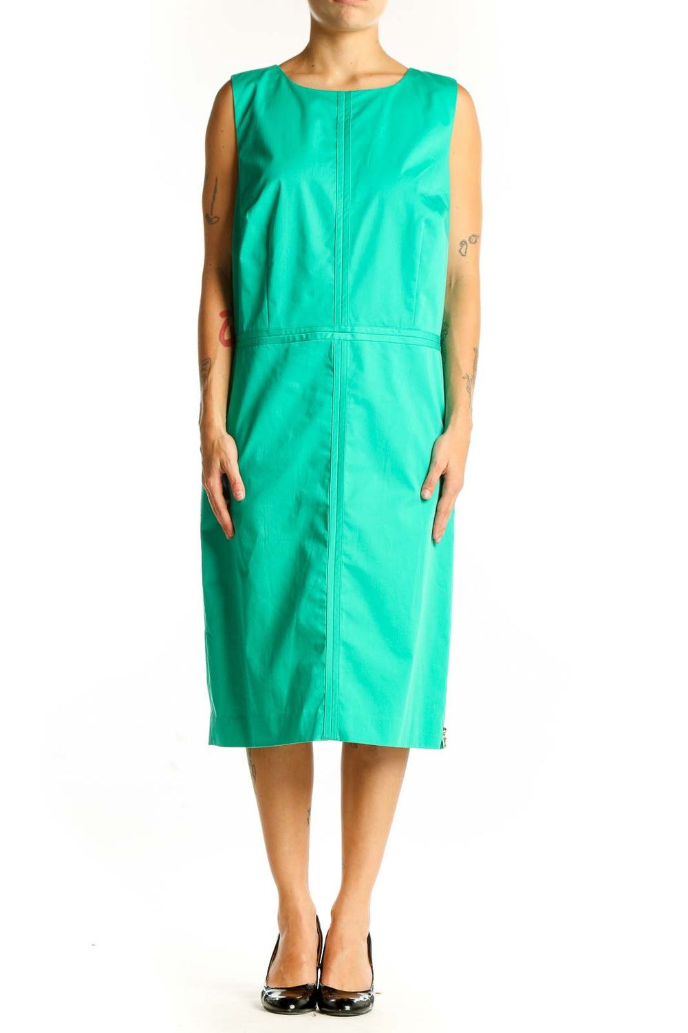 Front view of Ann Taylor green sleeveless midi dress