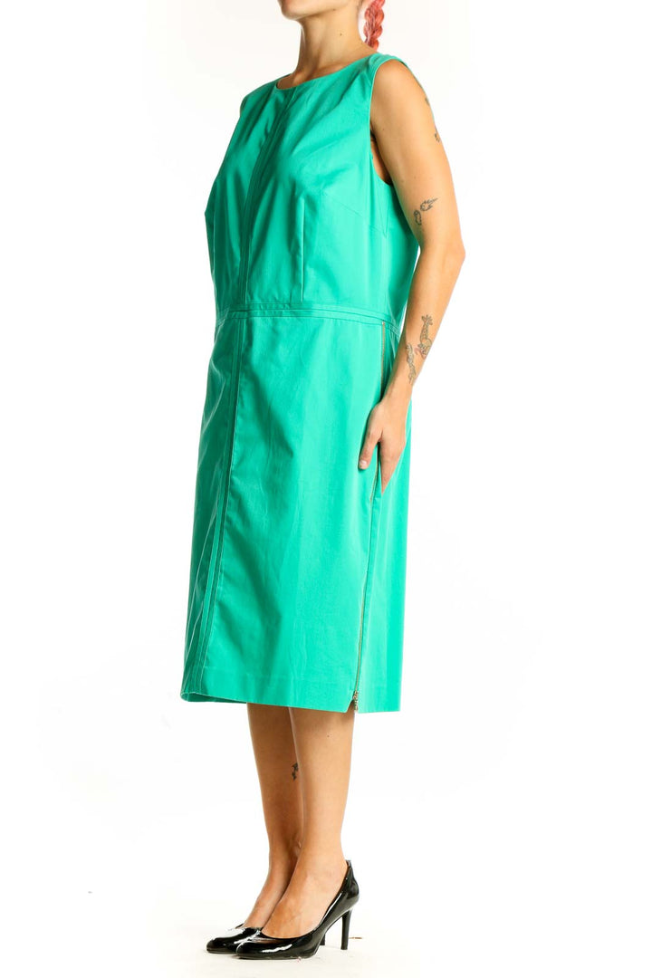 Front view of Ann Taylor green sleeveless midi dress