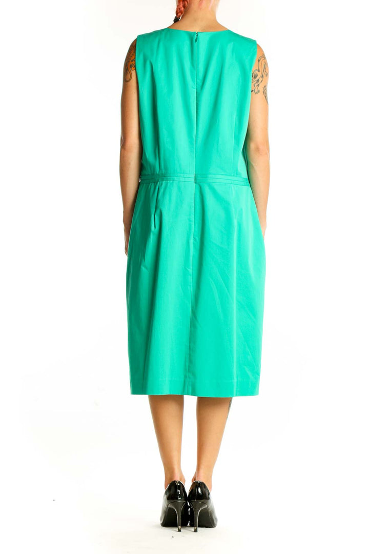 Side view of Ann Taylor green sleeveless midi dress