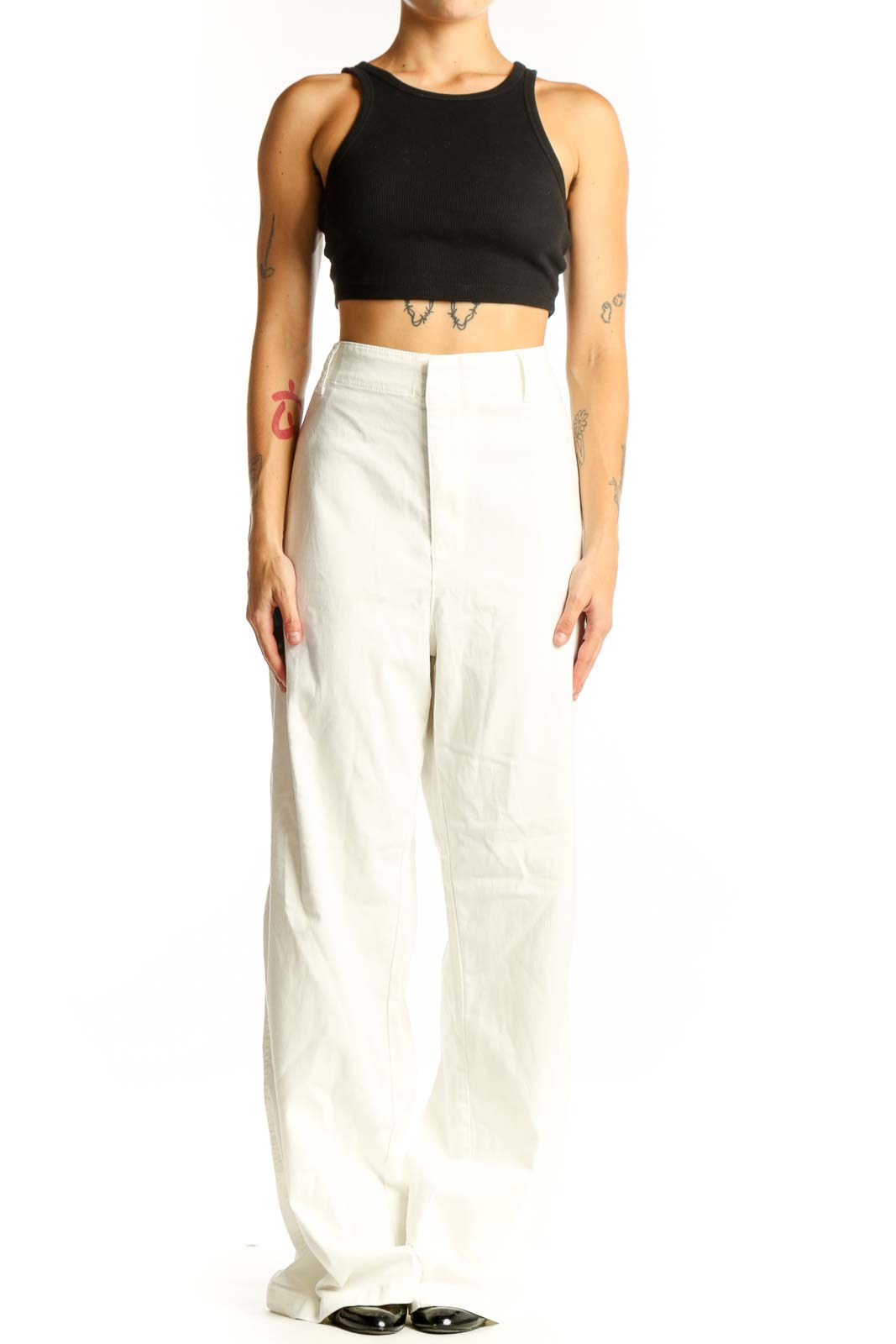 Front view of white wide-leg trousers from KUT from the Kloth