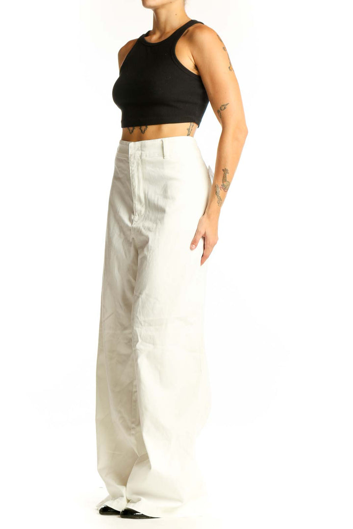 Front view of white wide-leg trousers from KUT from the Kloth
