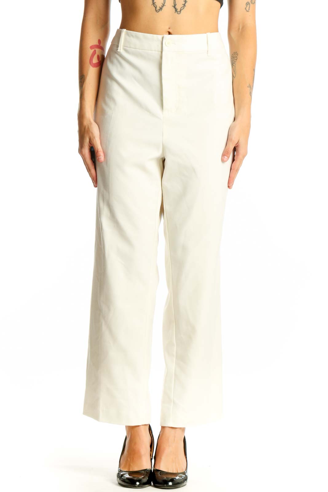 Front view of white wide-leg dress pants by Jaclyn & Smith