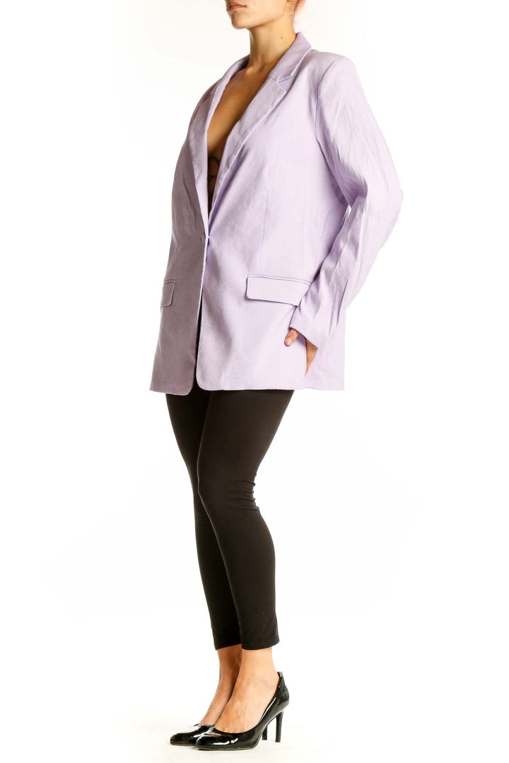 Front view of lavender Halston oversized linen-blend blazer