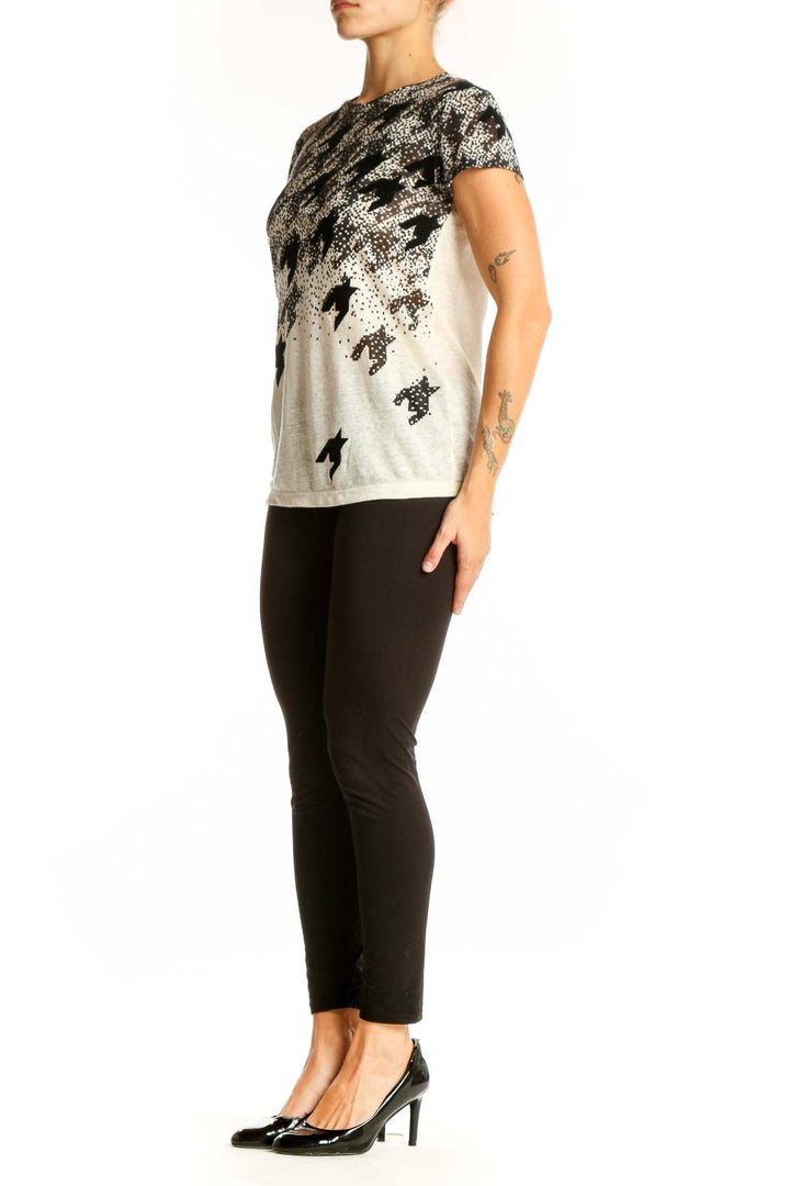 Front view of Marc By Marc Jacobs white linen top with black houndstooth pattern