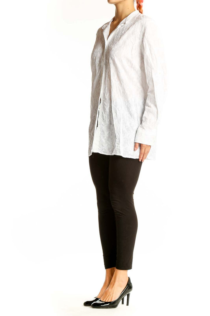 Front view of white cotton button-down shirt from Lands' End