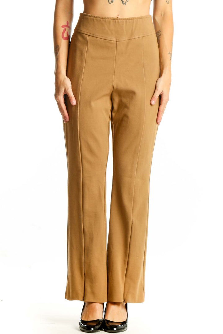 Front view of J.Crew camel wide-leg viscose pants