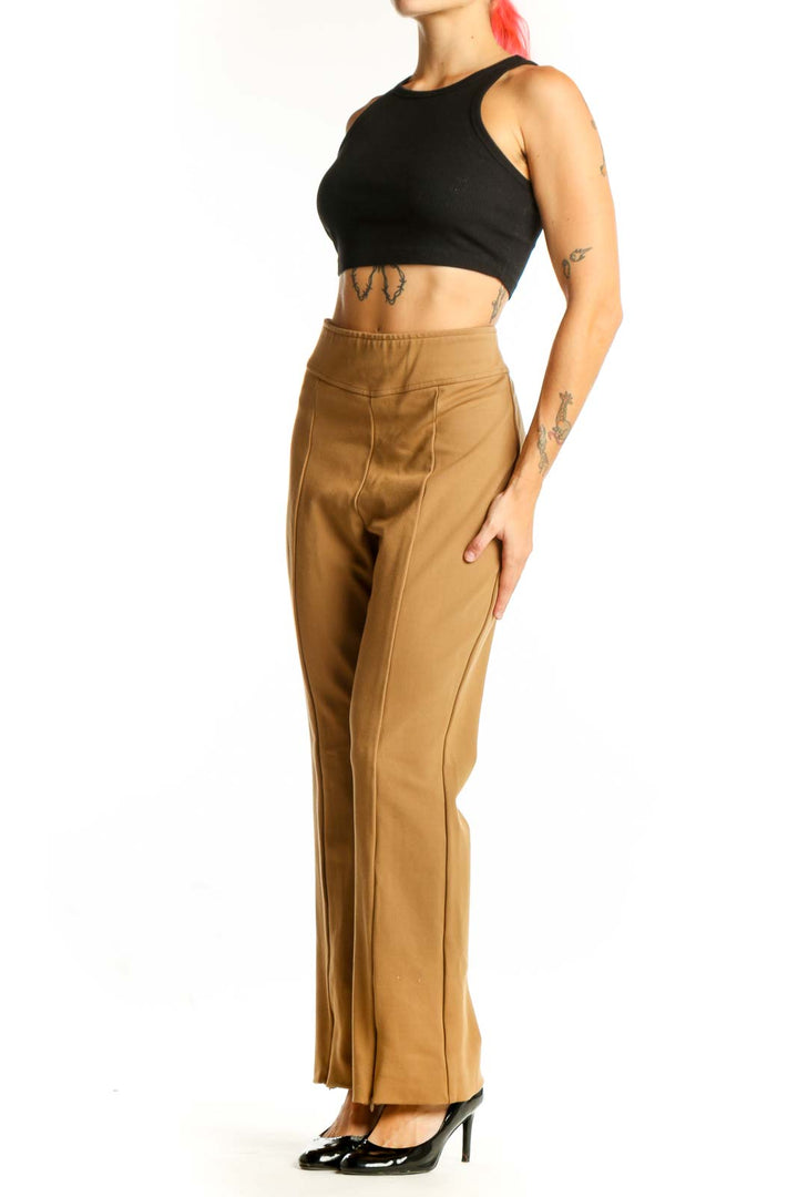 Front view of J.Crew camel wide-leg viscose pants