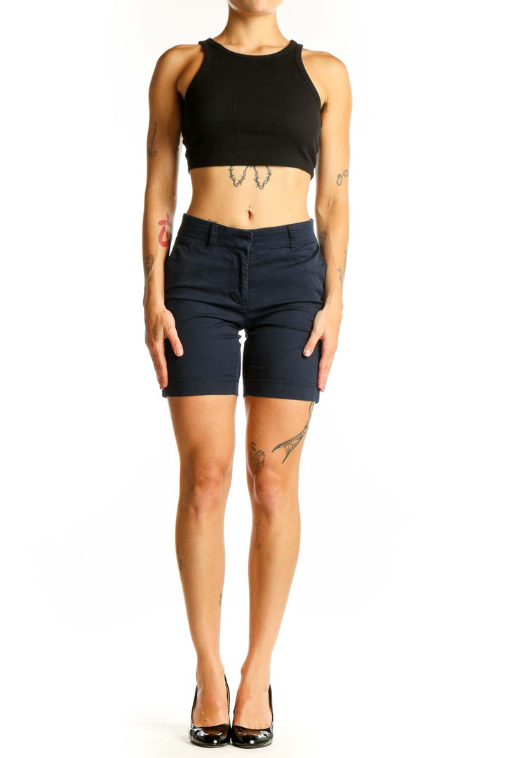 Front view of J.Crew navy cotton chino shorts