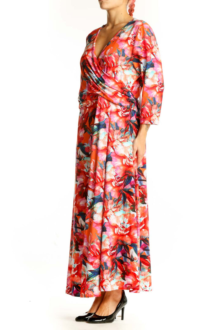 Front view of Red Floral Wrap Maxi Dress from Soft Surroundings