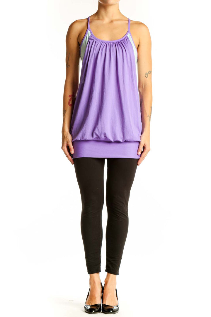 Front view of purple Lululemon flowy workout tank top