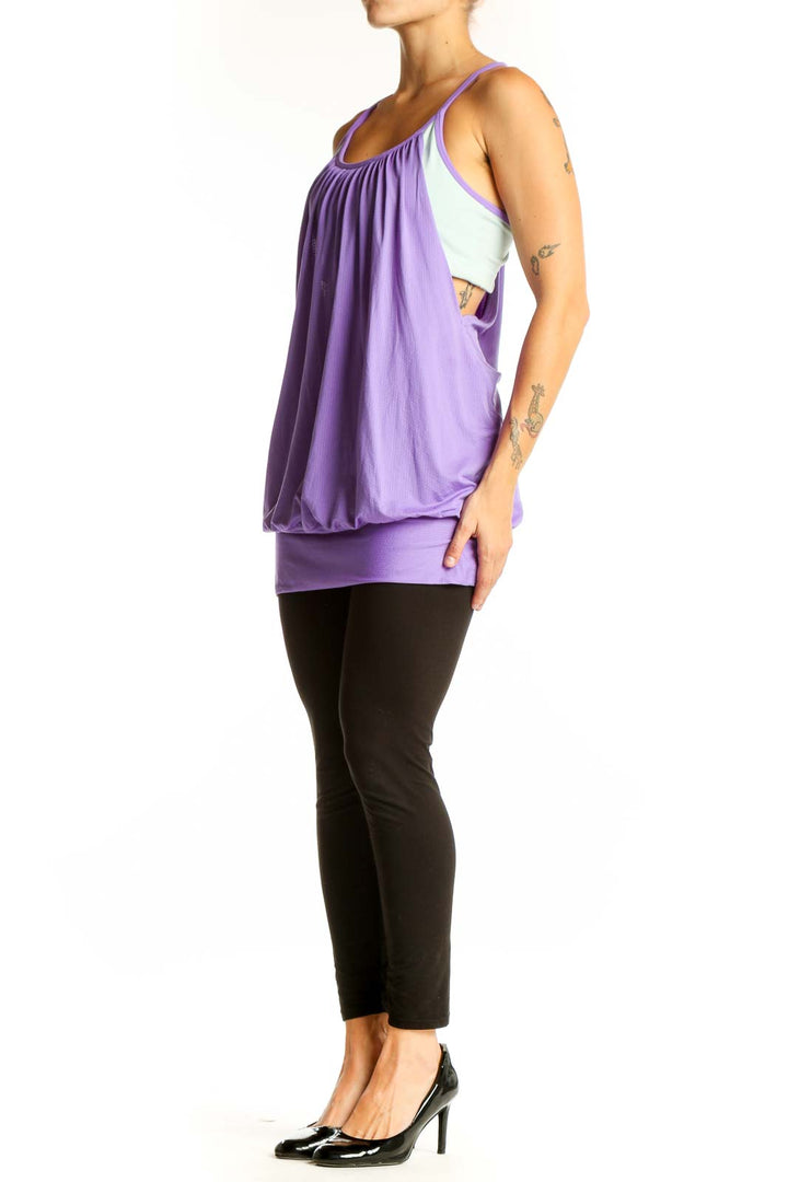 Front view of purple Lululemon flowy workout tank top