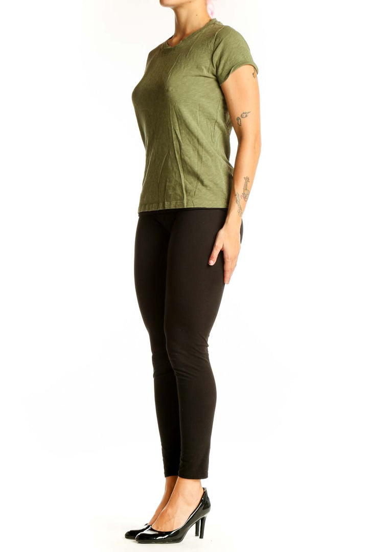 Front view of olive green J.Crew cotton t-shirt