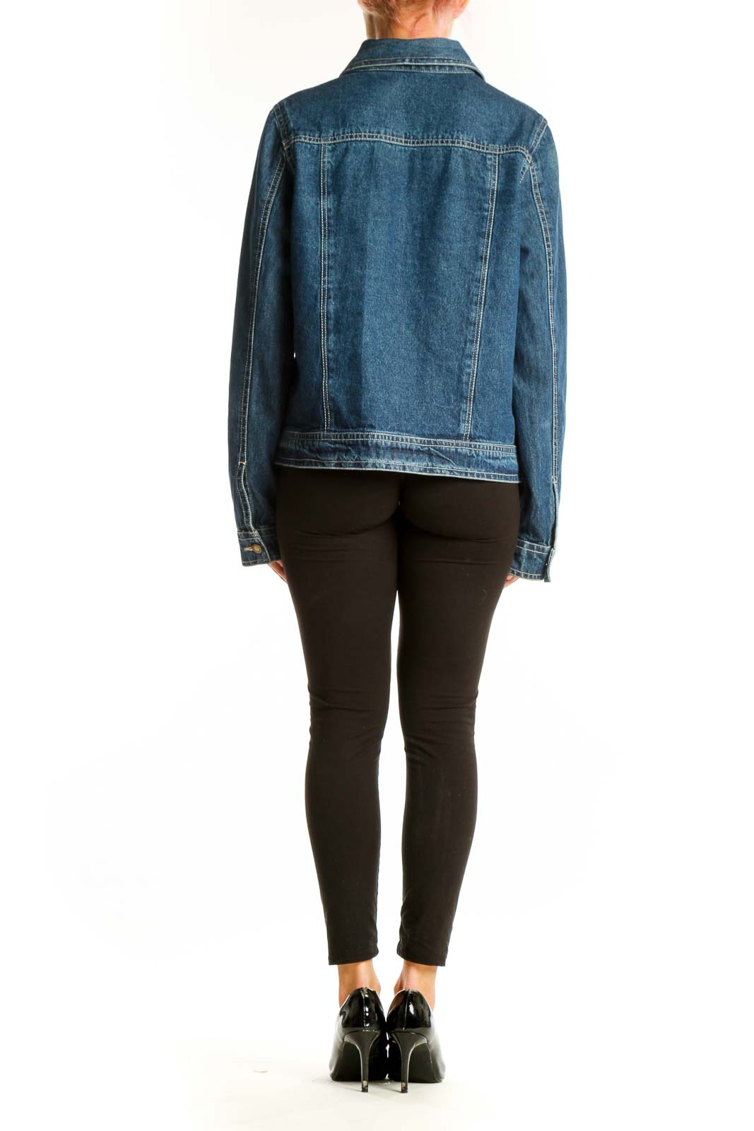 Back view of Red Ranch blue denim jacket showing classic design and fit