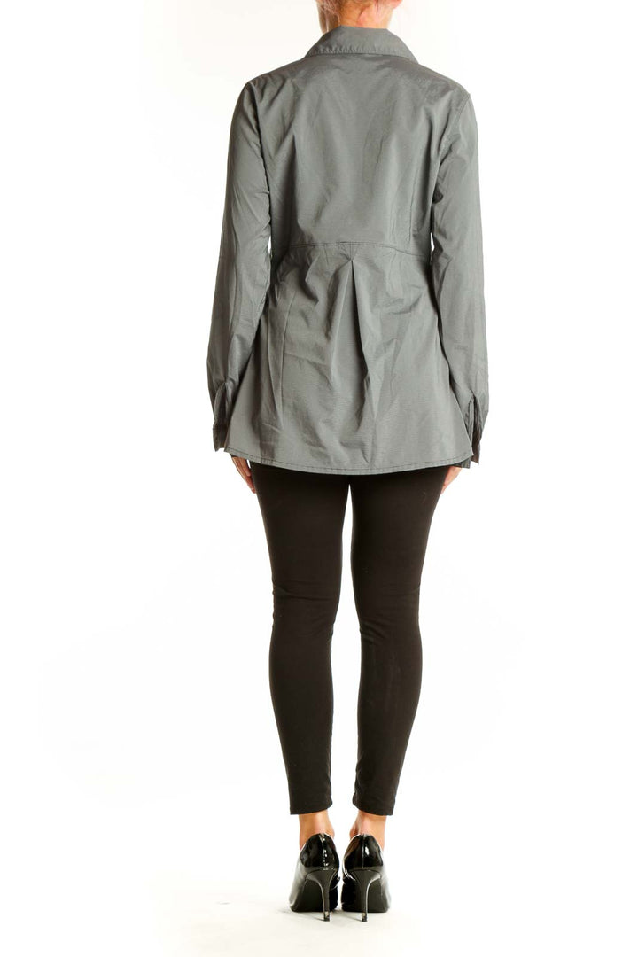 Side view of gray Mountain Hard Wear performance long-sleeve top on model