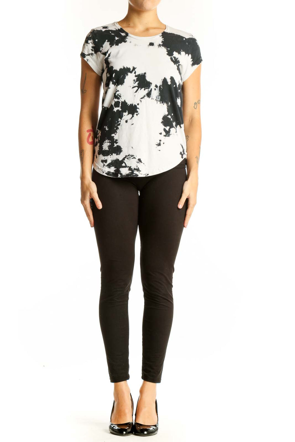 Front view of Zadig & Voltaire black and white tie-dye cotton T-shirt