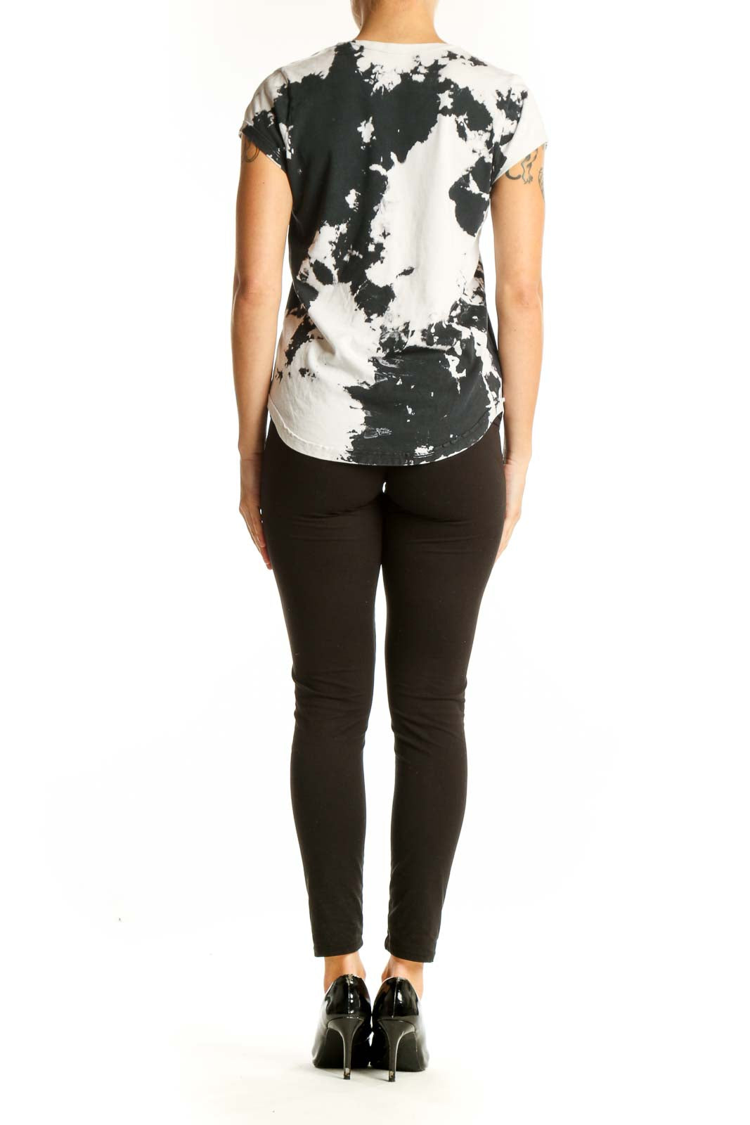 Back view of Zadig & Voltaire black and white tie-dye cotton T-shirt on model