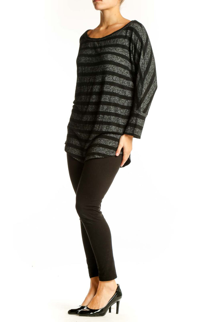 Front view of Mix by 41 Hawthorn Black Striped Long Sleeve Knit Top