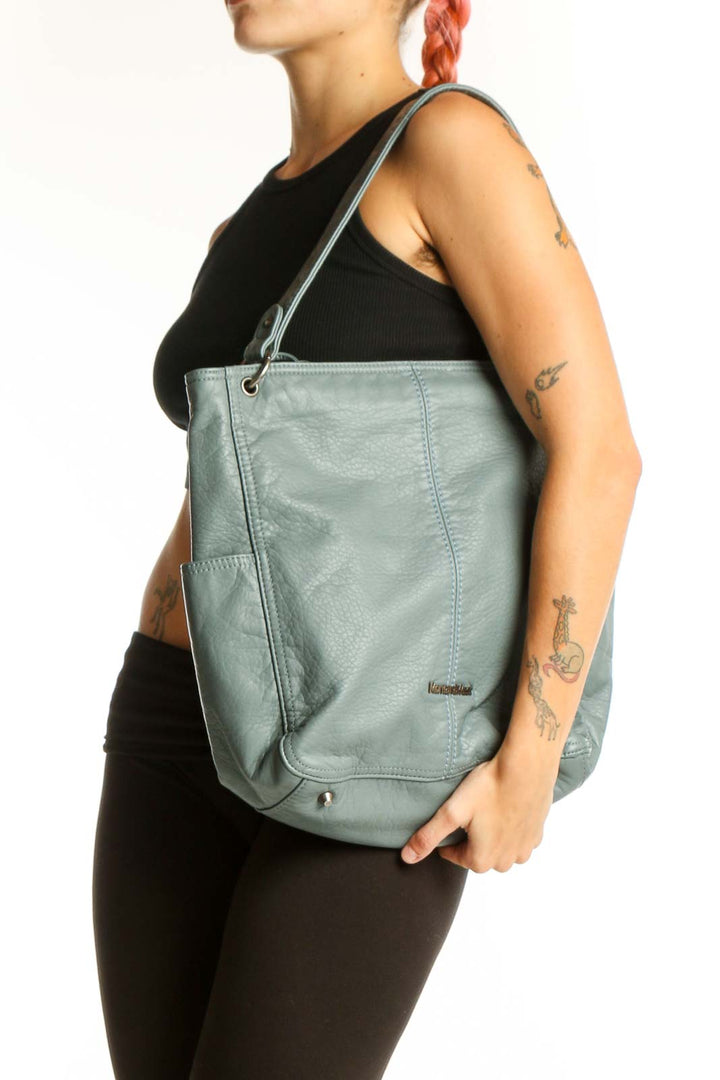 Front view of MontanaWest sage green leather tote bag