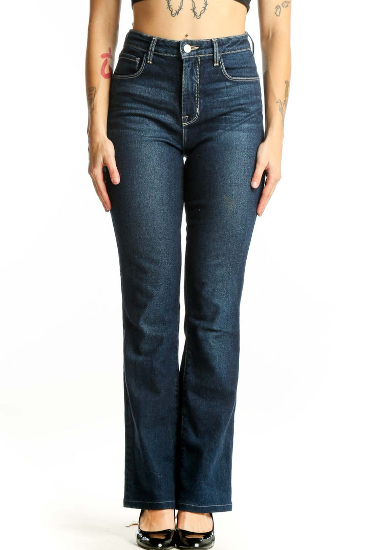 L'AGENCE dark blue high-waisted flare jeans front view, size S