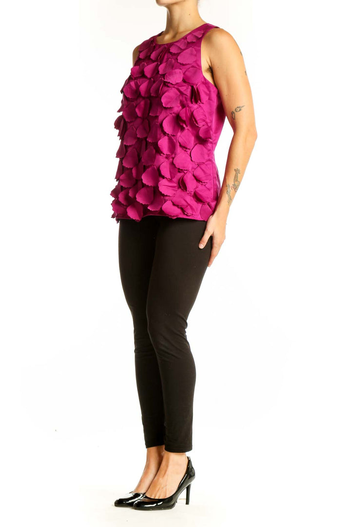 Front view of Ann Taylor magenta sleeveless top with petal textures