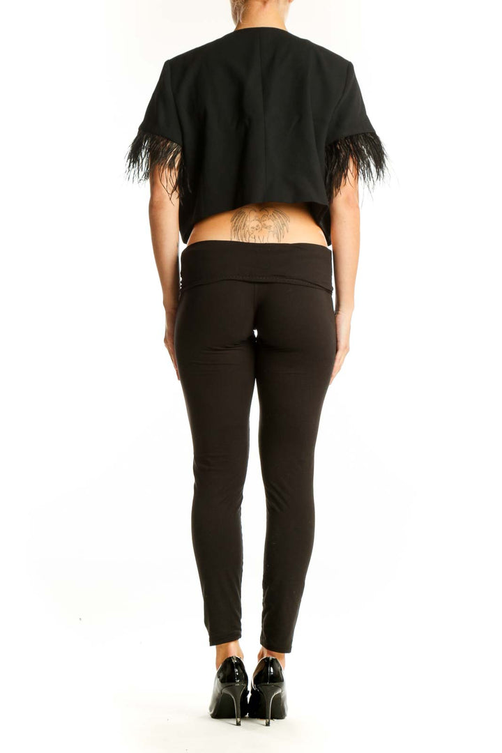 Back view of Black Feather-Trimmed Cropped Jacket from White House Black Market