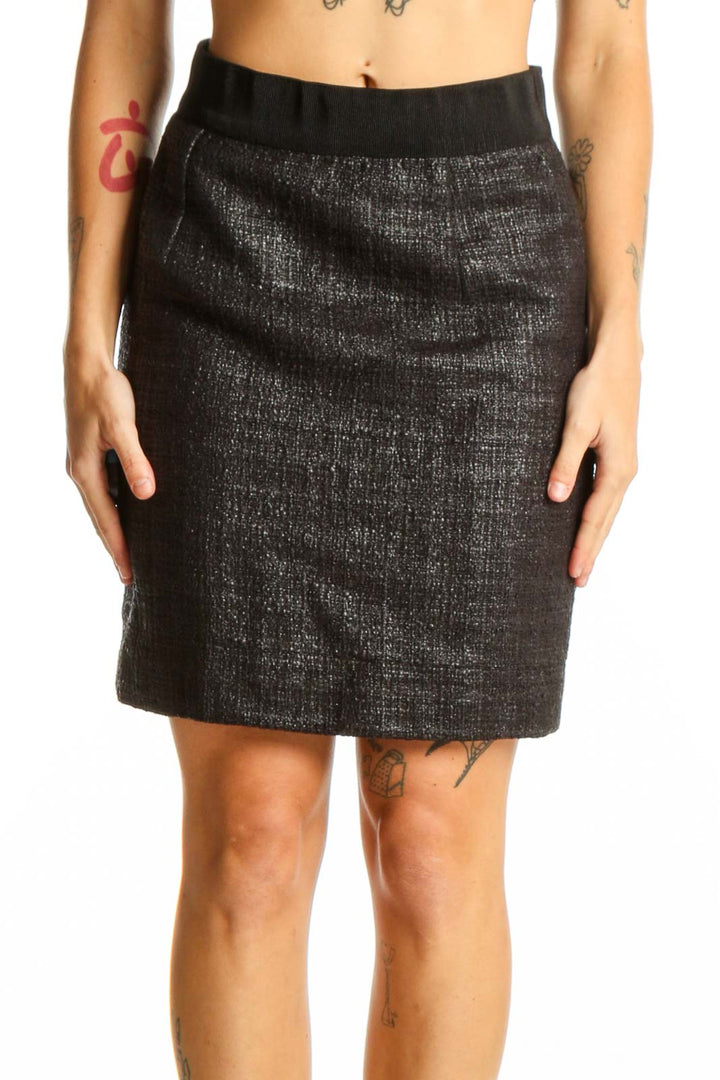 Front view of Milly black textured pencil skirt