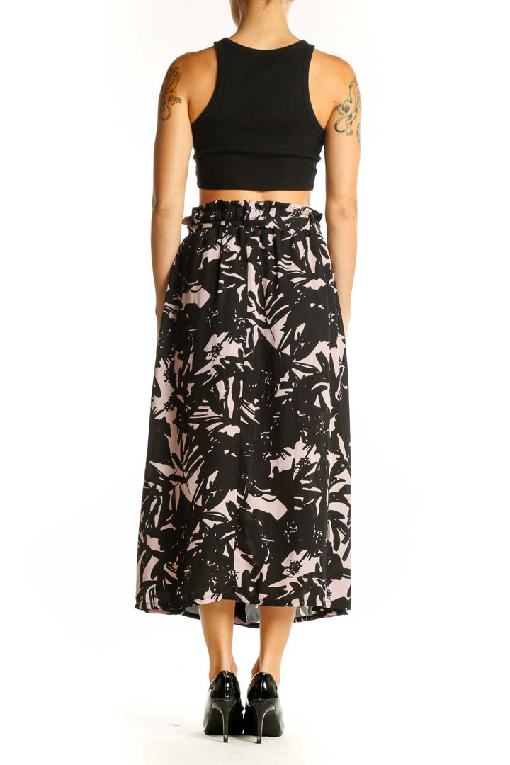 Back view of Eight Sixty Black and Pink Floral Print Midi Skirt with black crop top