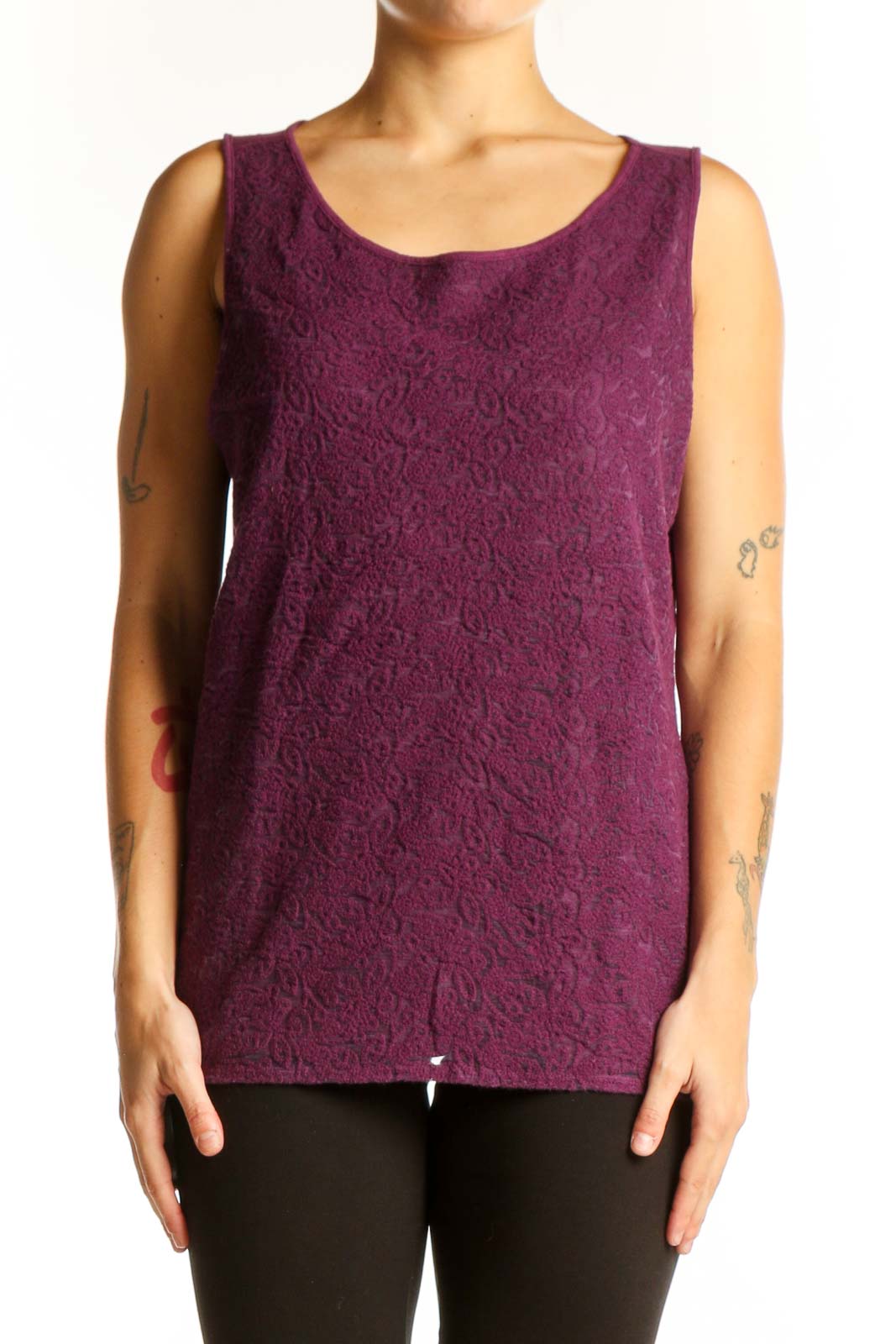 Front view of purple lace sleeveless top from Ann Taylor