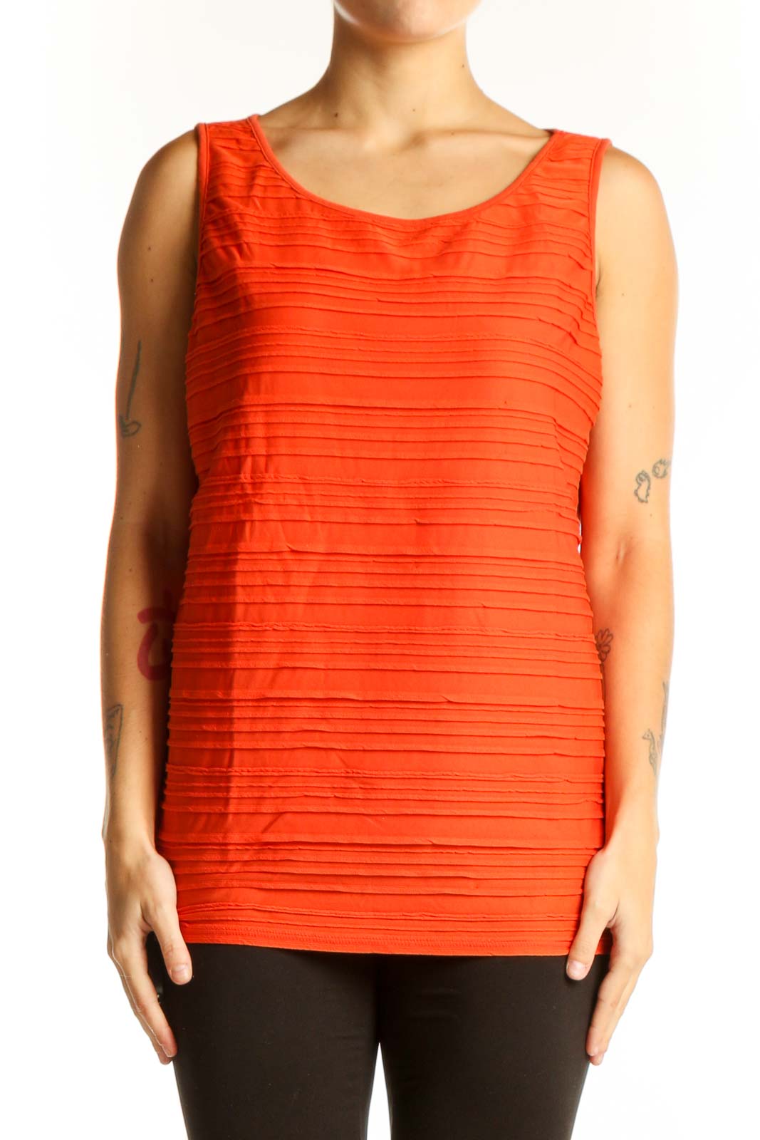 Front view of orange ribbed sleeveless top from Ann Taylor