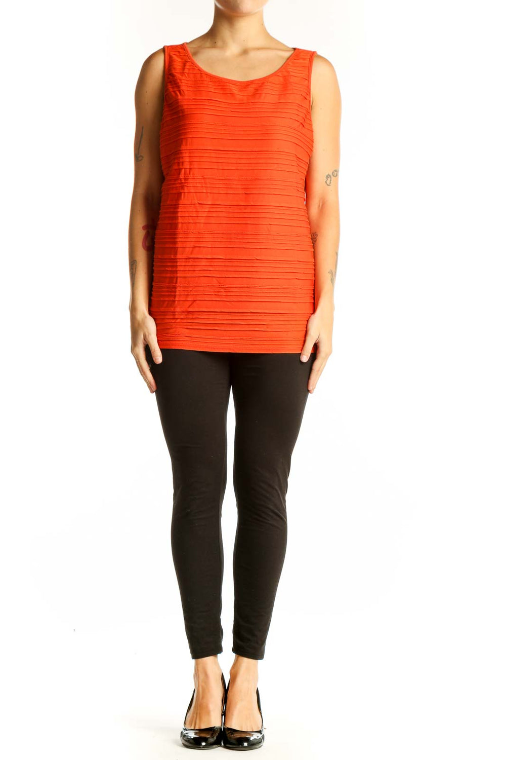 Front view of orange ribbed sleeveless top from Ann Taylor