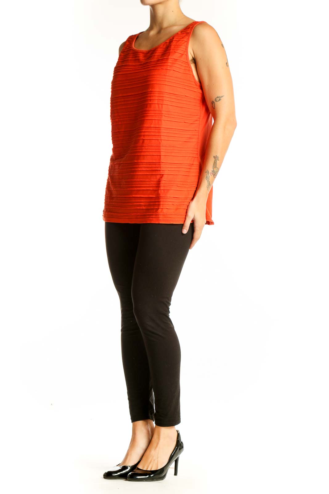 Front view of orange ribbed sleeveless top from Ann Taylor