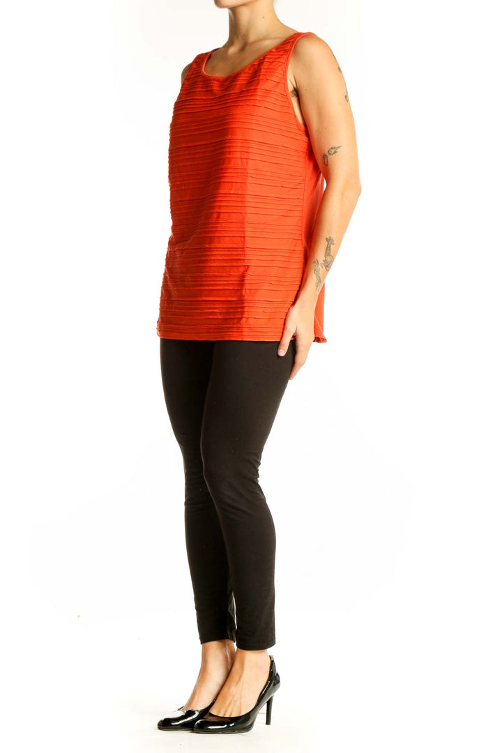 Front view of orange ribbed sleeveless top from Ann Taylor