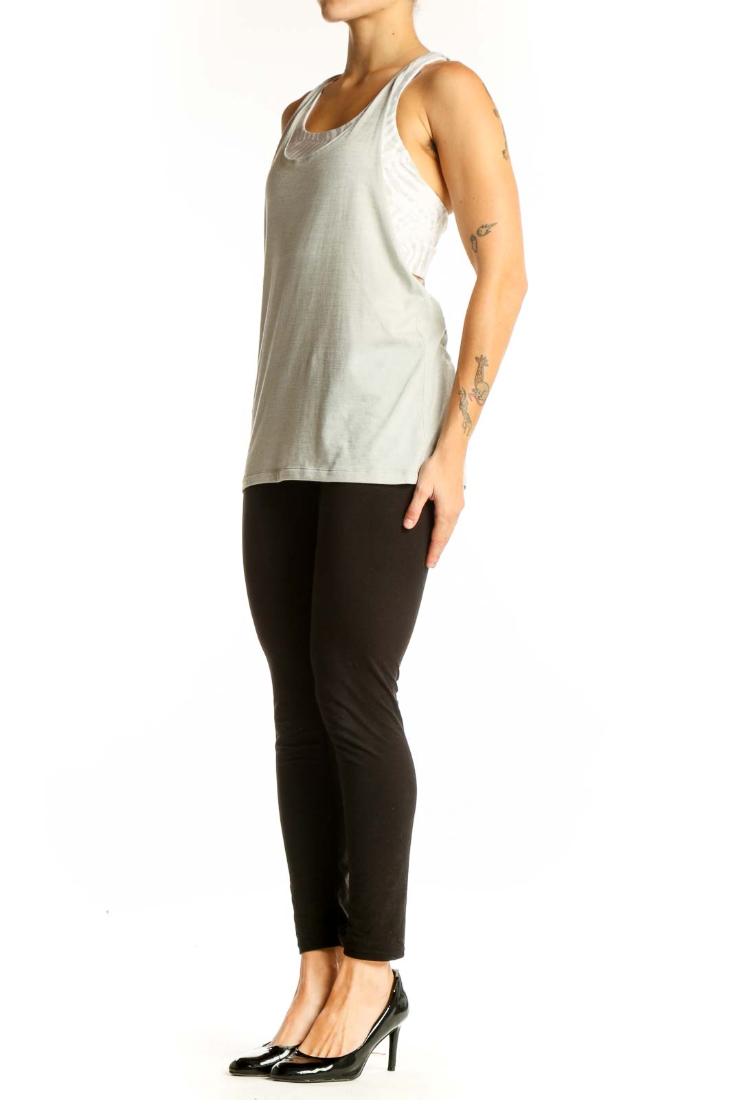 Front view of light gray Lululemon racerback athletic tank top