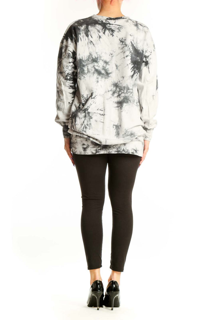 Gray and black tie dye cotton sweatshirt top by Aqua with artistic tie dye pattern, back view