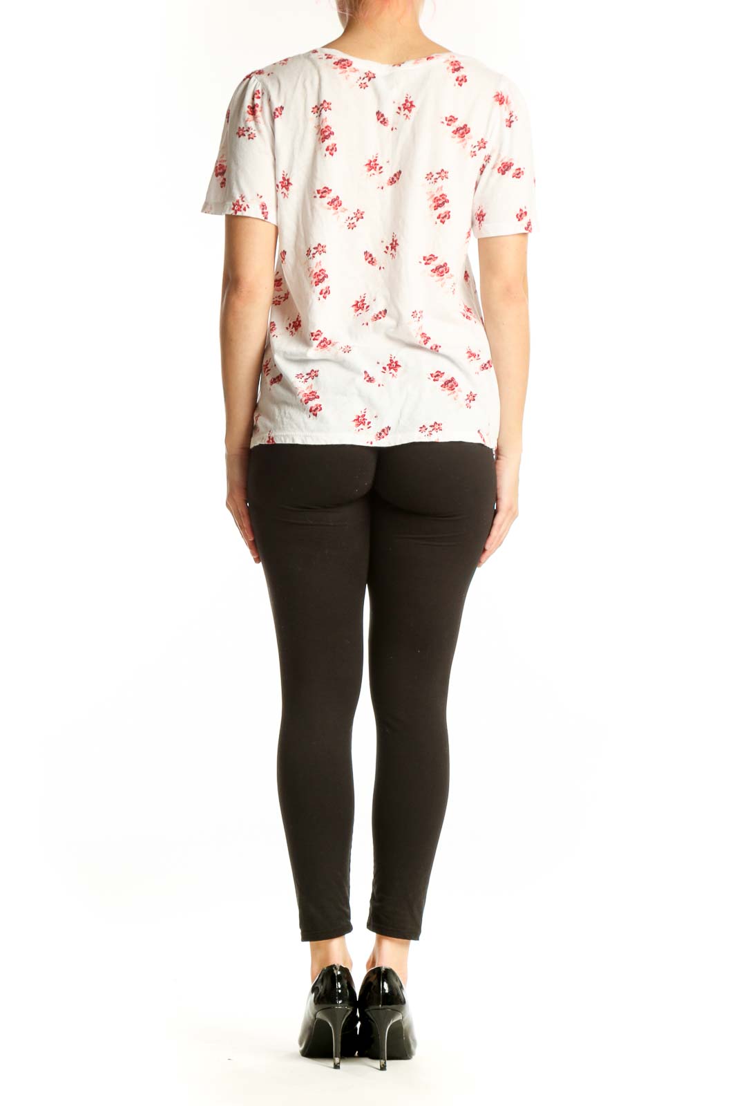 Lucky Brand cream floral short sleeve tee back view, showing full print design and relaxed fit
