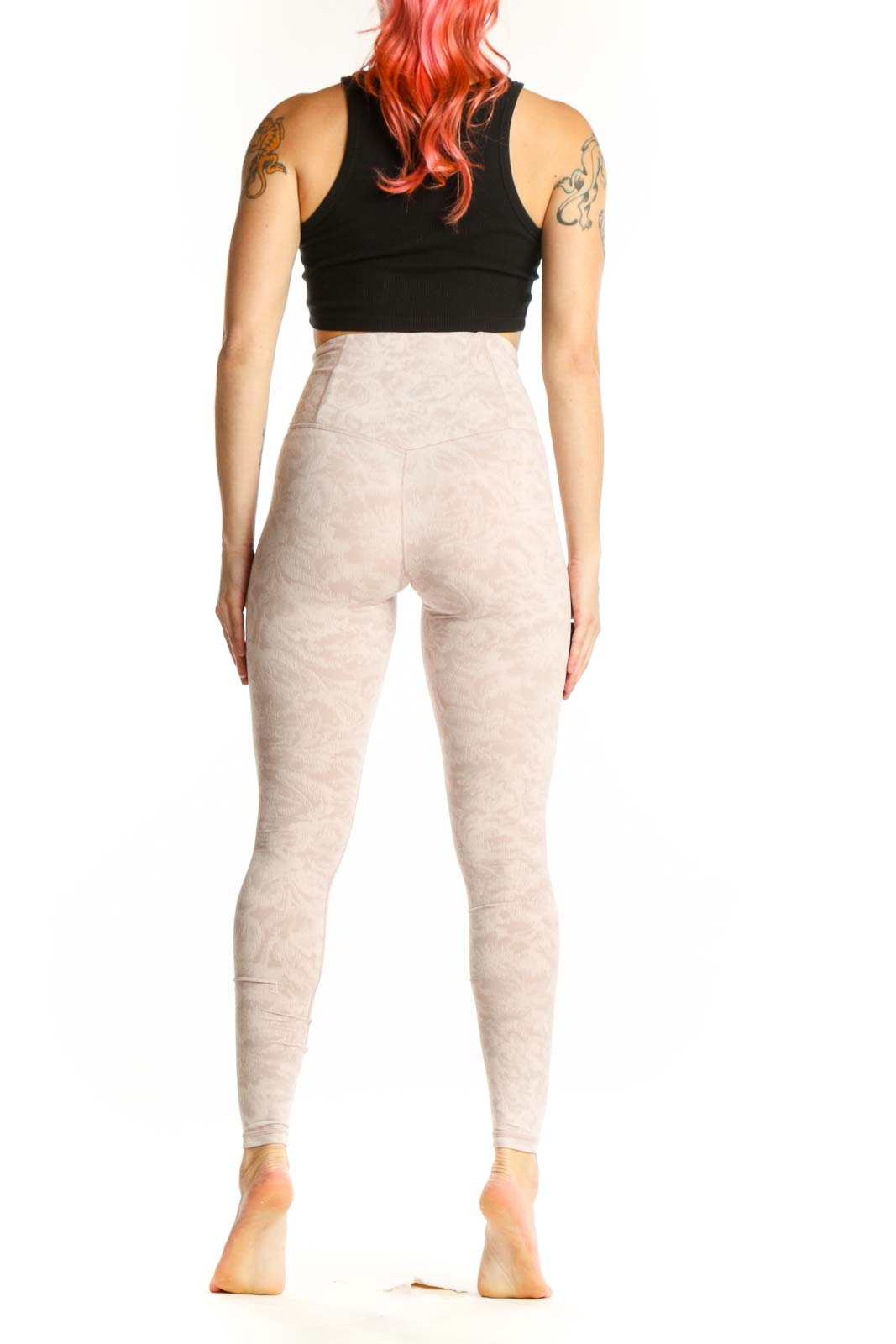 Cream heathered high-waist leggings back view, Athleta XS ankle-length leggings with form-fitting silhouette