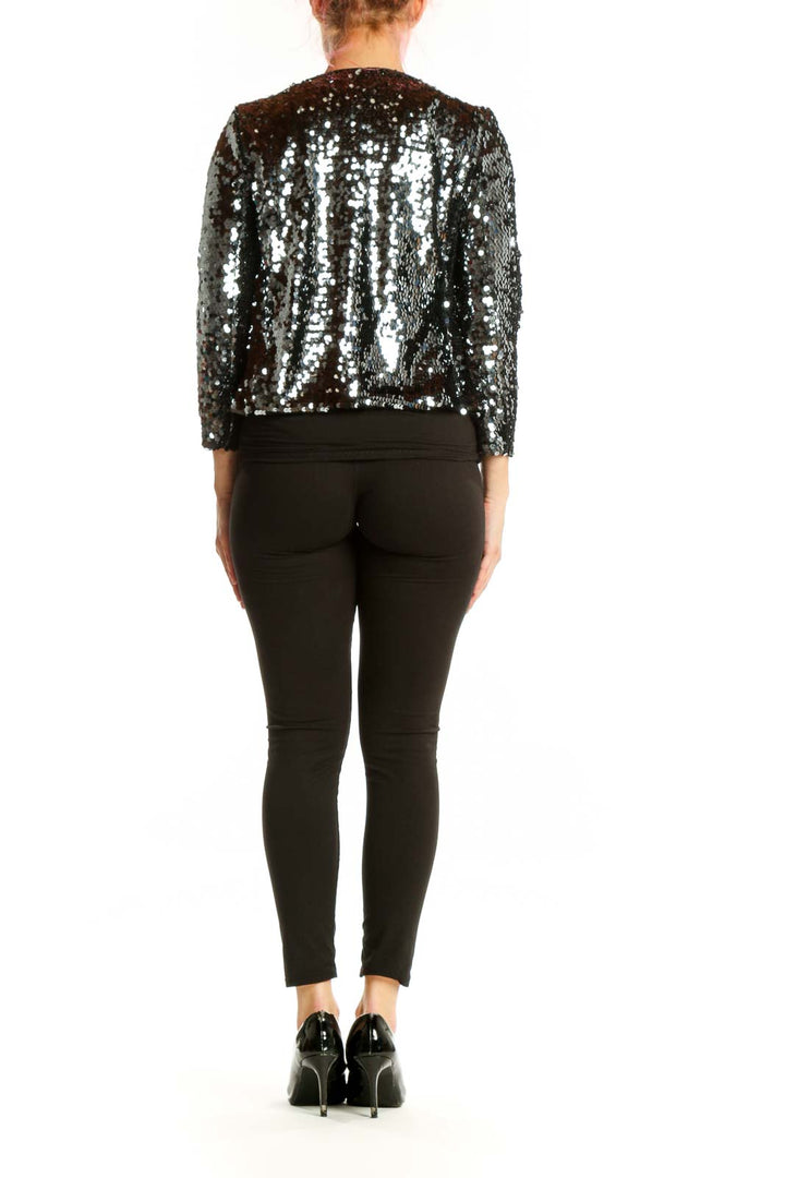 BB Dakota black sequin cropped jacket back view showing full sequin coverage and cropped silhouette