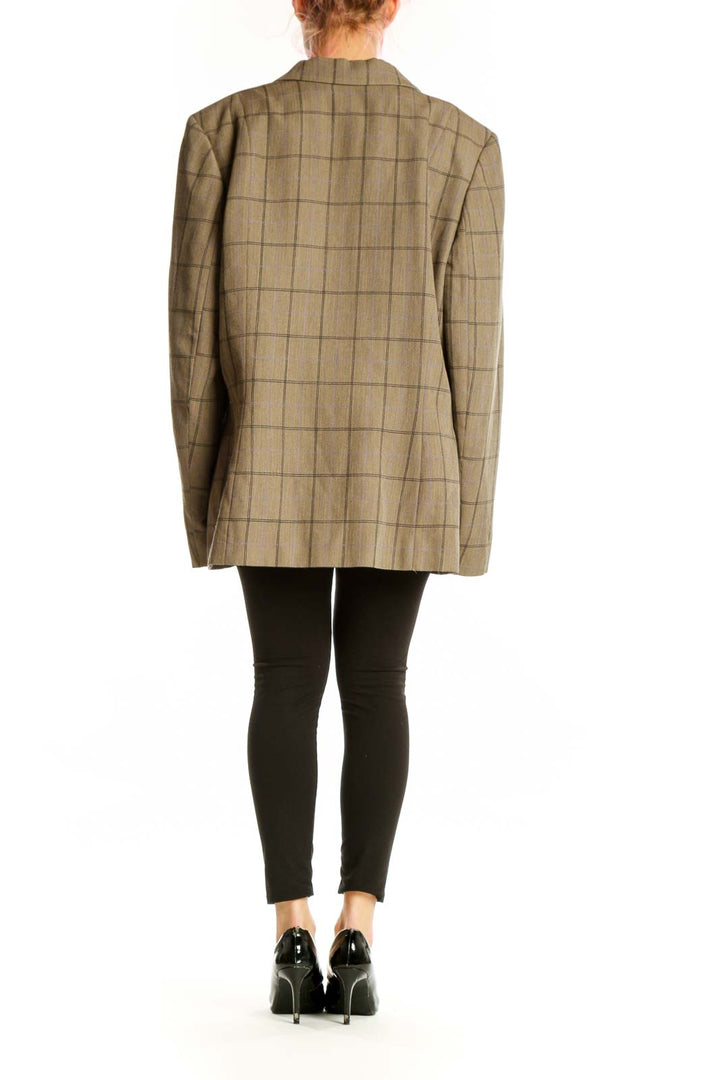 Back view of beige plaid Pendleton blazer jacket showing structured fit and tailored silhouette